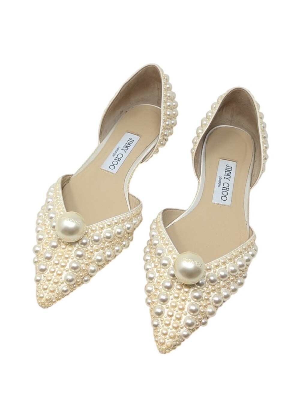Jimmy Choo Sabine Ivory Pearl Pointed Toe D'Orsay Flat Size EU 37.5 - Picture 3 of 13